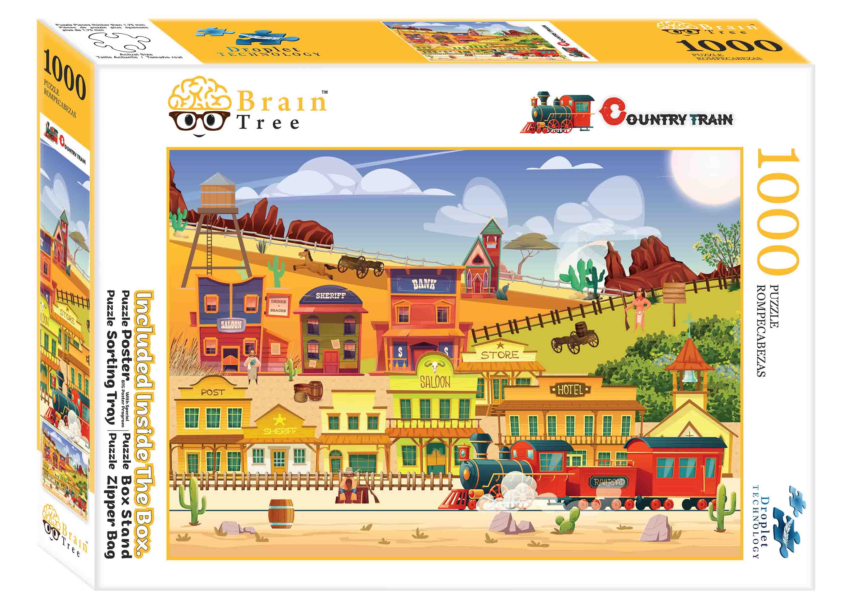 Brain Tree Puzzle 1000 Pezzi Per Adulti - Country Train - Tecnologia Droplet Antiriflesso E Finitura Soft-Touch - Include Vassoi E Poster