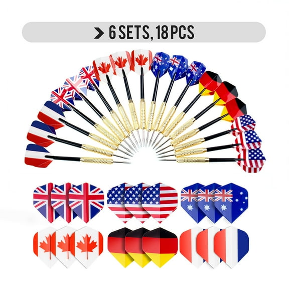 Addmotor 18 Pieces 6 Sets Steel Needle Tip Darts With National Flag Flight Flights National Flag