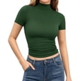 thumbnail image 2 of Women's Plus Size Solid Color Mock Neck Short Sleeve Slim Fit T Shirt, Breathable Stretchy Basic Tee for Summer Daily Layering, Soft and Comfortable Base Top Blackish Green S, 2 of 6