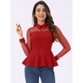 thumbnail image 2 of DARING DIVA Women's Mesh Sheer Long Sleeve Keyhole Top XL Red, 2 of 6