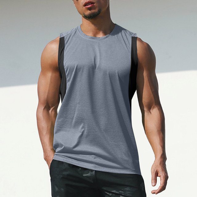 pstuiky Camiseta sin mangas para hombre, Chaleco holgado de cuello redondo para hombre, informal, para correr, hacer ejercicio y fitness Tops elegantes para mujer l