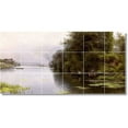 thumbnail image 1 of Ceramic Tile Mural-Emilio Sanchez-Perrier Waterfront Painting 165. 48" w x 24" h using (18) 8 x 8 ceramic tiles, 1 of 3