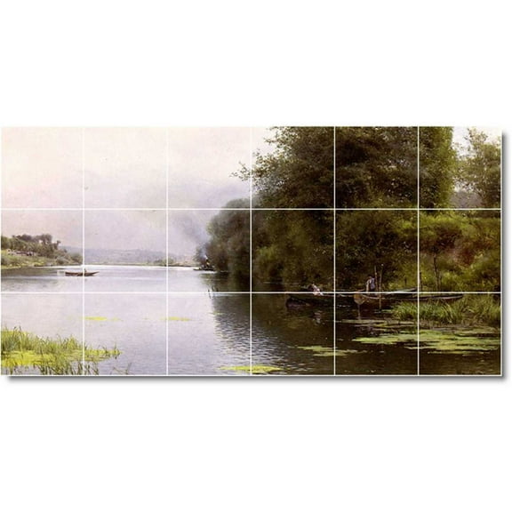 Ceramic Tile Mural-Emilio Sanchez-Perrier Waterfront Painting 165. 25.5" w x 12.75" h using (18) 4.25 x 4.25 ceramic tiles