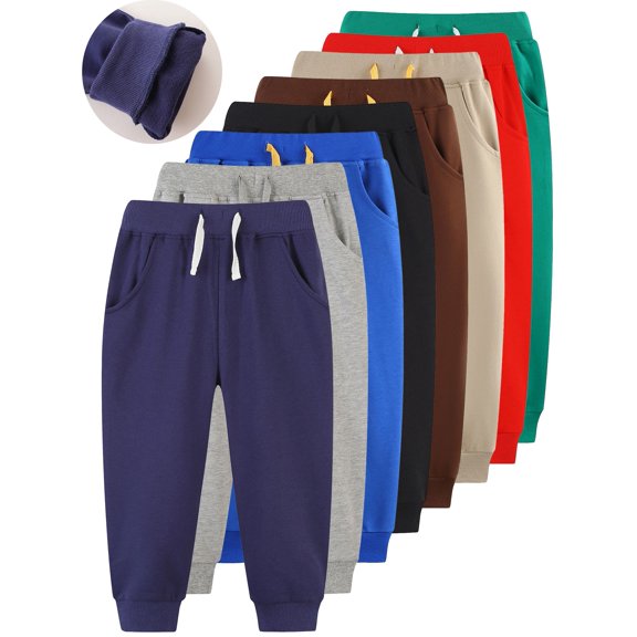 WIBACKER 2-7T Toddler Boys' Sweatpants 100% Cotton Solid Color Jogger with Pockets Elastic Waist Pants for Kids Girls School Sports