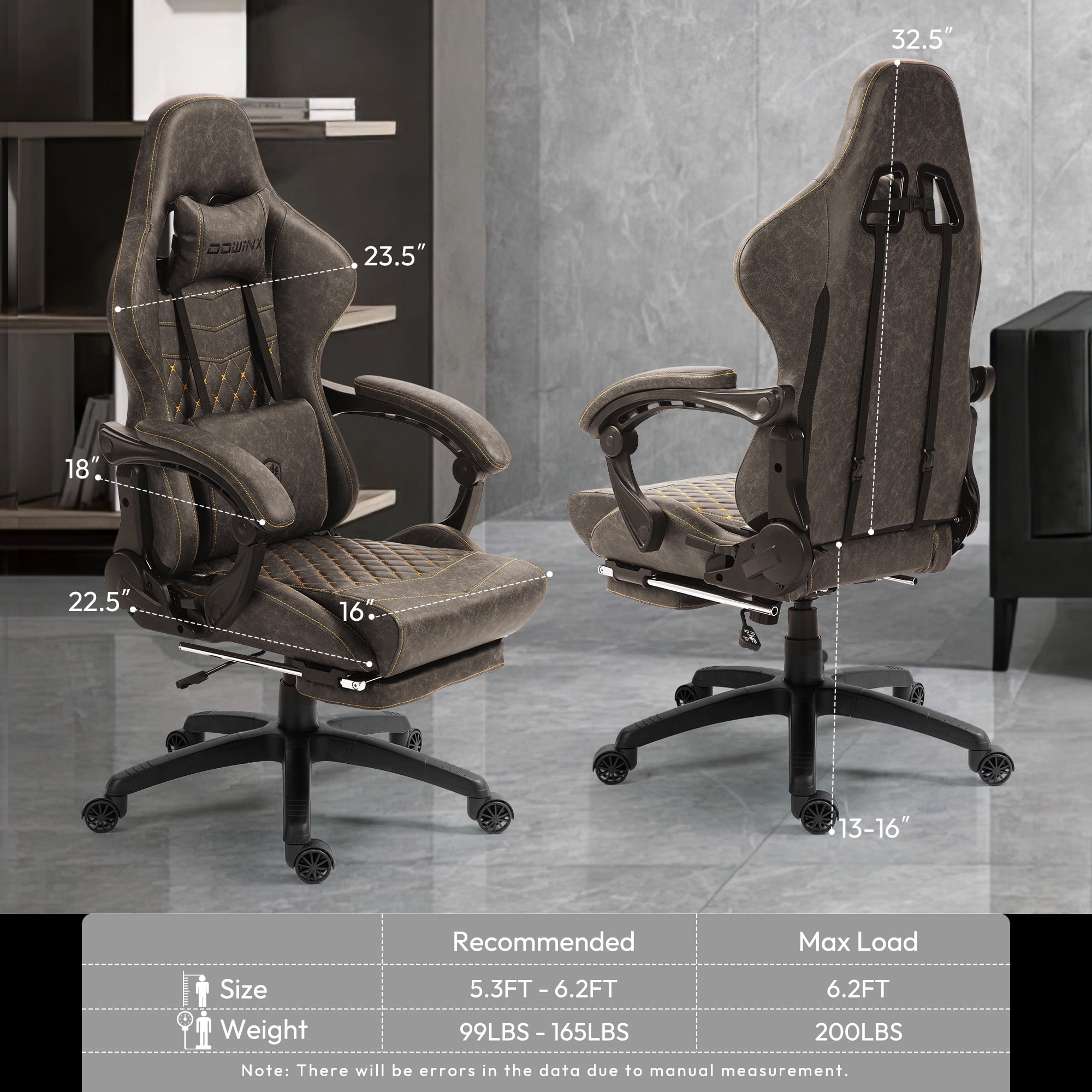 GOOSEA Big and Tall Gaming Chair with Footrest, Ergonomic High Back Office Computer Chair, Adjustable Massage Lumbar Support, PU Leather for Adults, 350Lbs, Brown