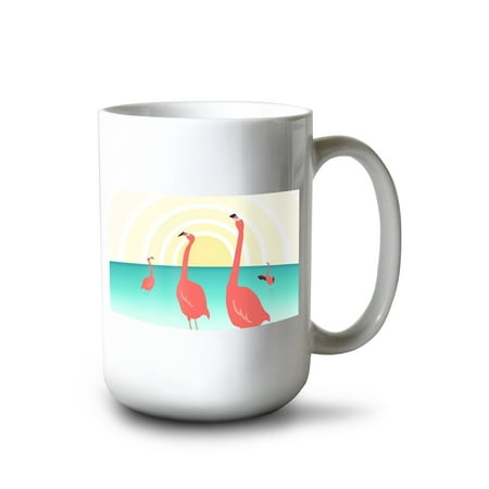 

15 fl oz Ceramic Mug Flamingos Vector Dishwasher & Microwave Safe