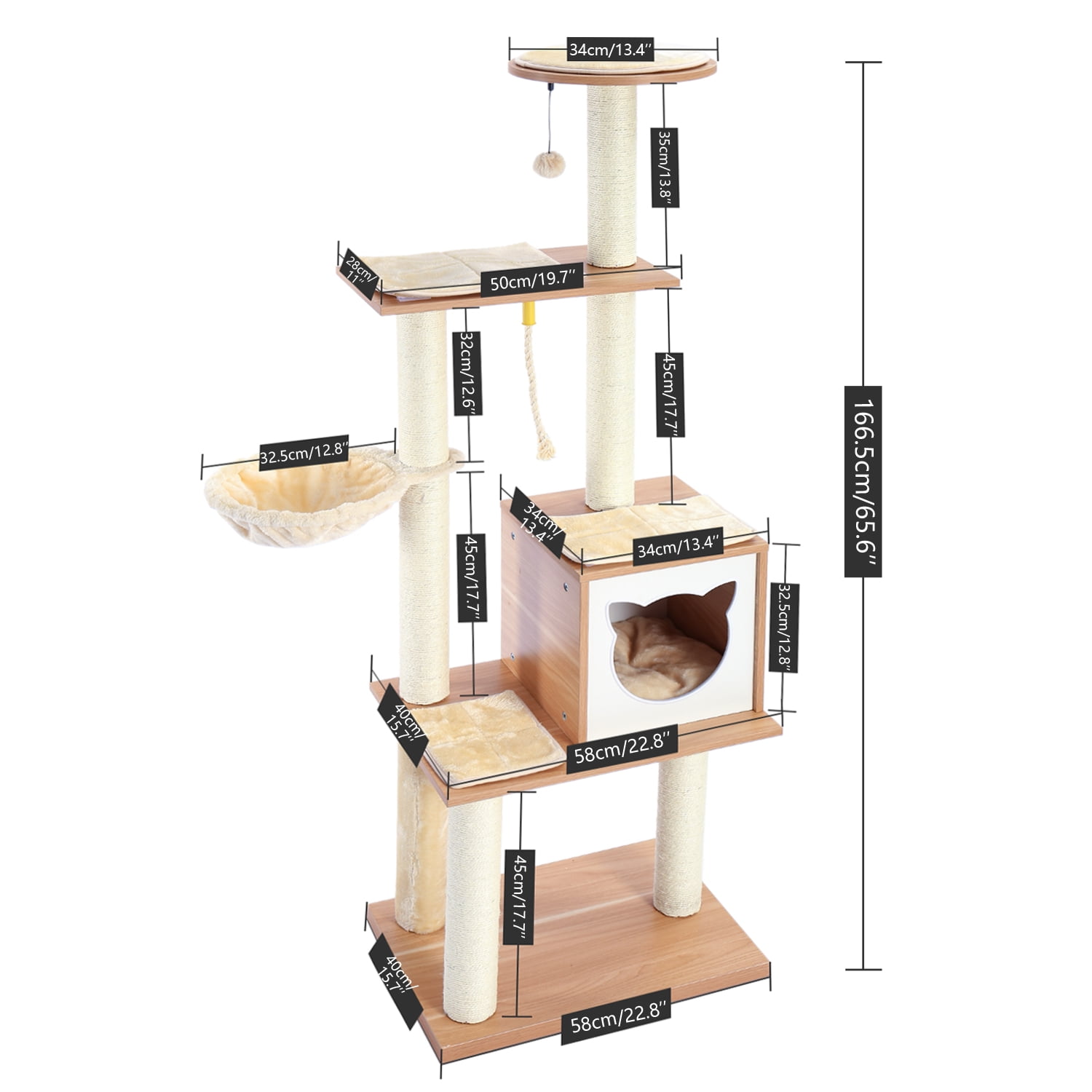 Pefilos 64" Multi-Level Wood Cat Tree Tower for Indoor Cats, Cat Condo for Big Cats with Fully Sisal Covering Scratching Posts, Beige Pefilos 64" Multi-Level Wood Cat Tree Tower for Indoor Cats, Cat Condo for Big Cats with Fully Sisal Covering Scratching Posts, Beige