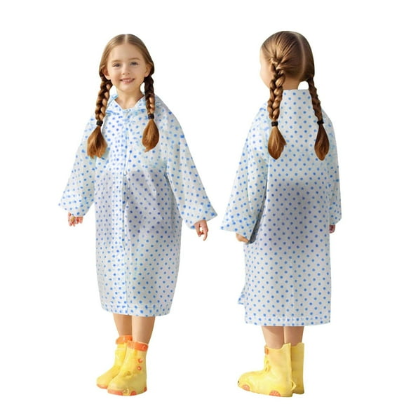 Fashionable Children's Long Hooded Raincoat for Boys and Girls, Portable Waterproof Travel Rainwear with Polka Dot