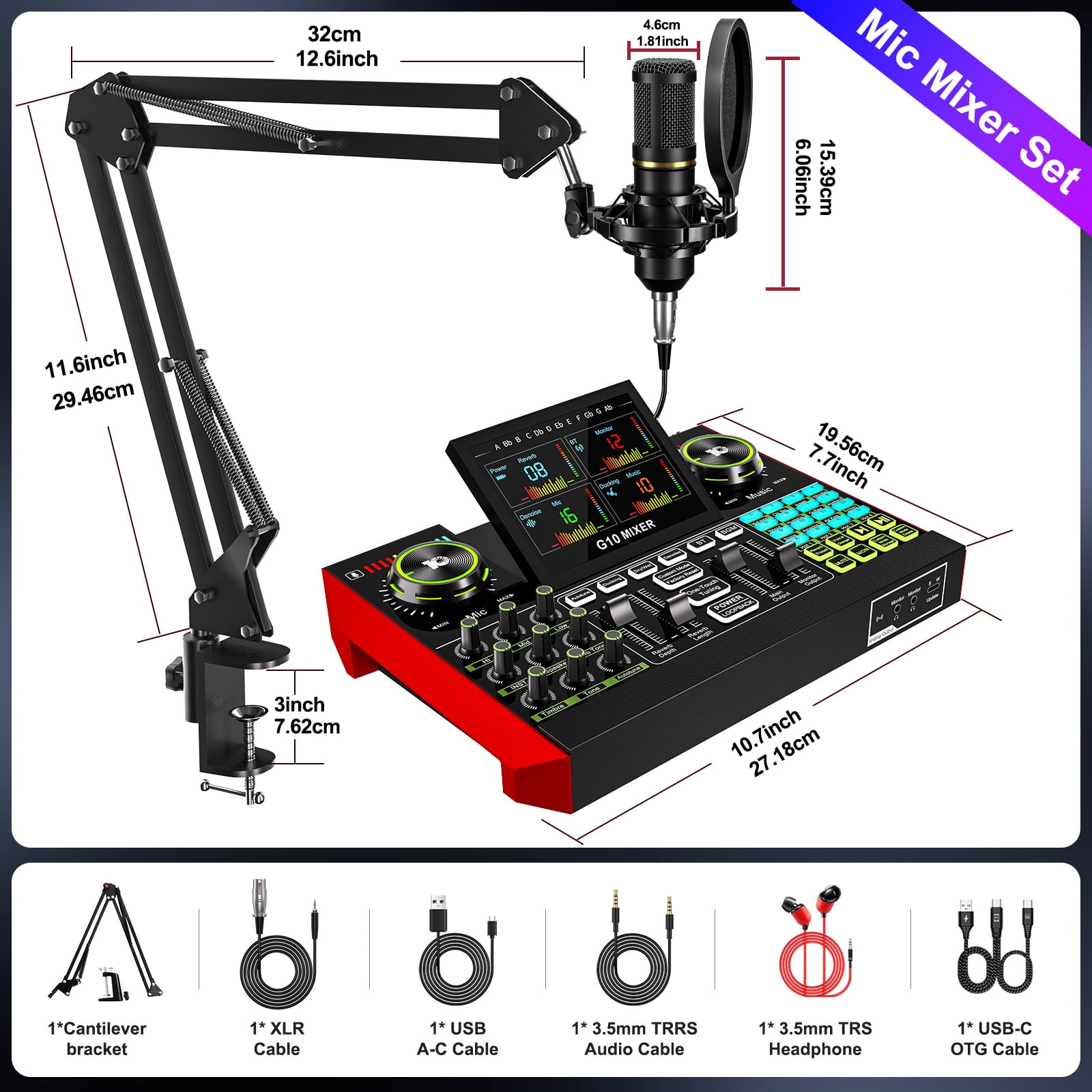 Tenlamp Podcast Kit with Audio Interface, Voice-Changing Effects and Condenser Microphone for Live Streaming and Recording