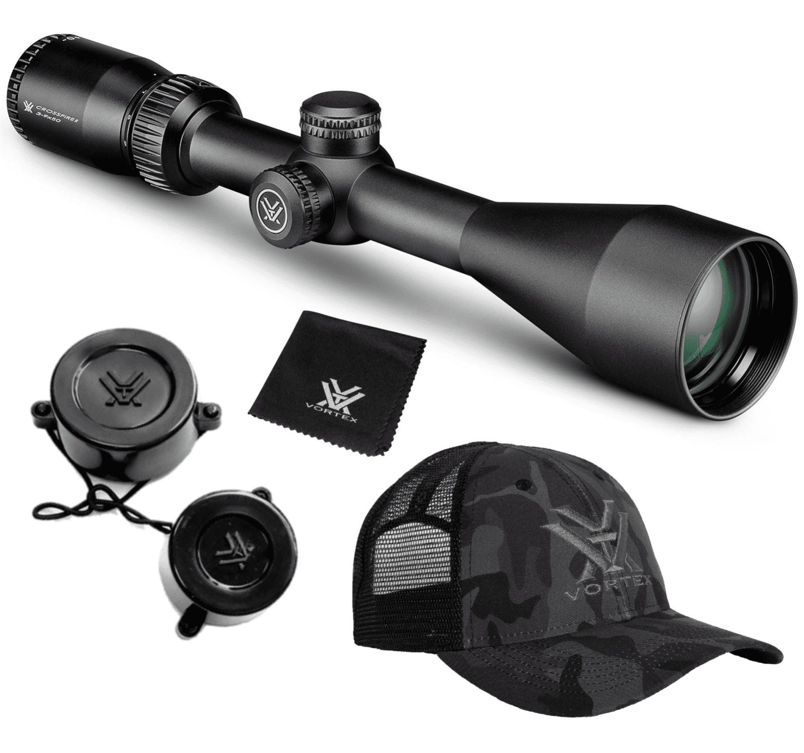 Vortex Optics Crossfire II 4-12x44 SFP Riflescope V-Plex with Camo Hat Bundle 