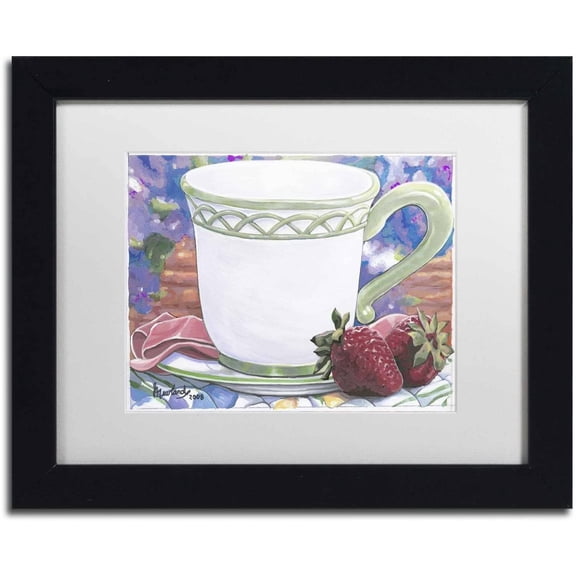 Trademark Fine Art 'Tea Party Bear 2' Canvas Art by Jenny Newland, White Matte, Black Frame