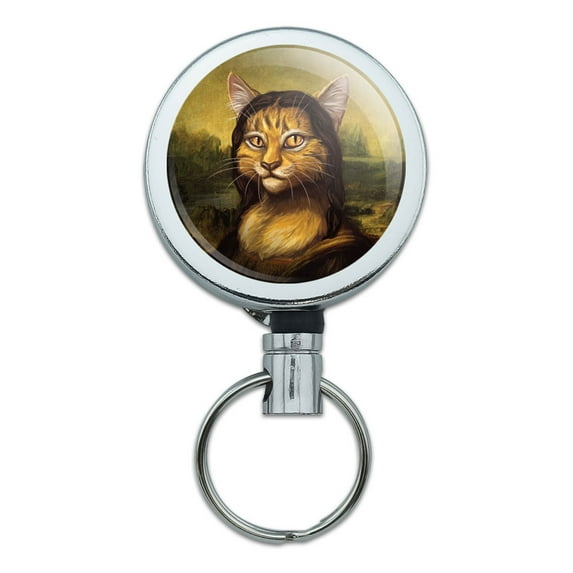 Meowna Lisa Mona Cat Leonardo da Vinci Retractable Belt Clip Badge Key Holder