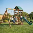 thumbnail image 2 of Qaba Wood Swing Set, Outdoor Playset with Slide, 2 Swings and Rock Wall, 2 of 10