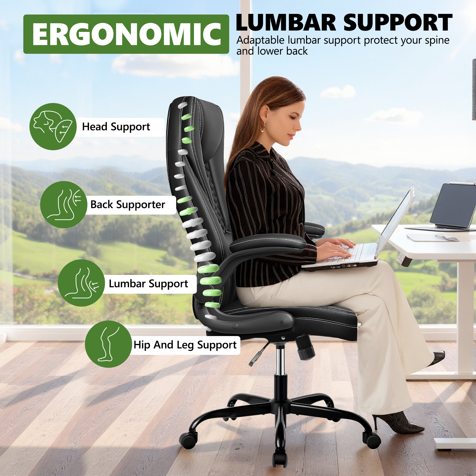 Coolhut Big and Tall Ergonomic Office Chair, Black photo 4
