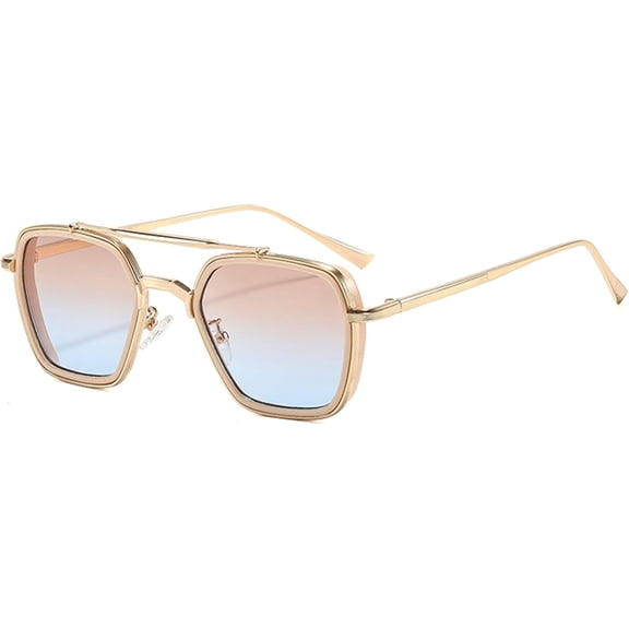 Vintage 70s Flat Pilot Metal Sunglasses for Women Men, Small Frame Rectangular Glasses UV400 punk Shades