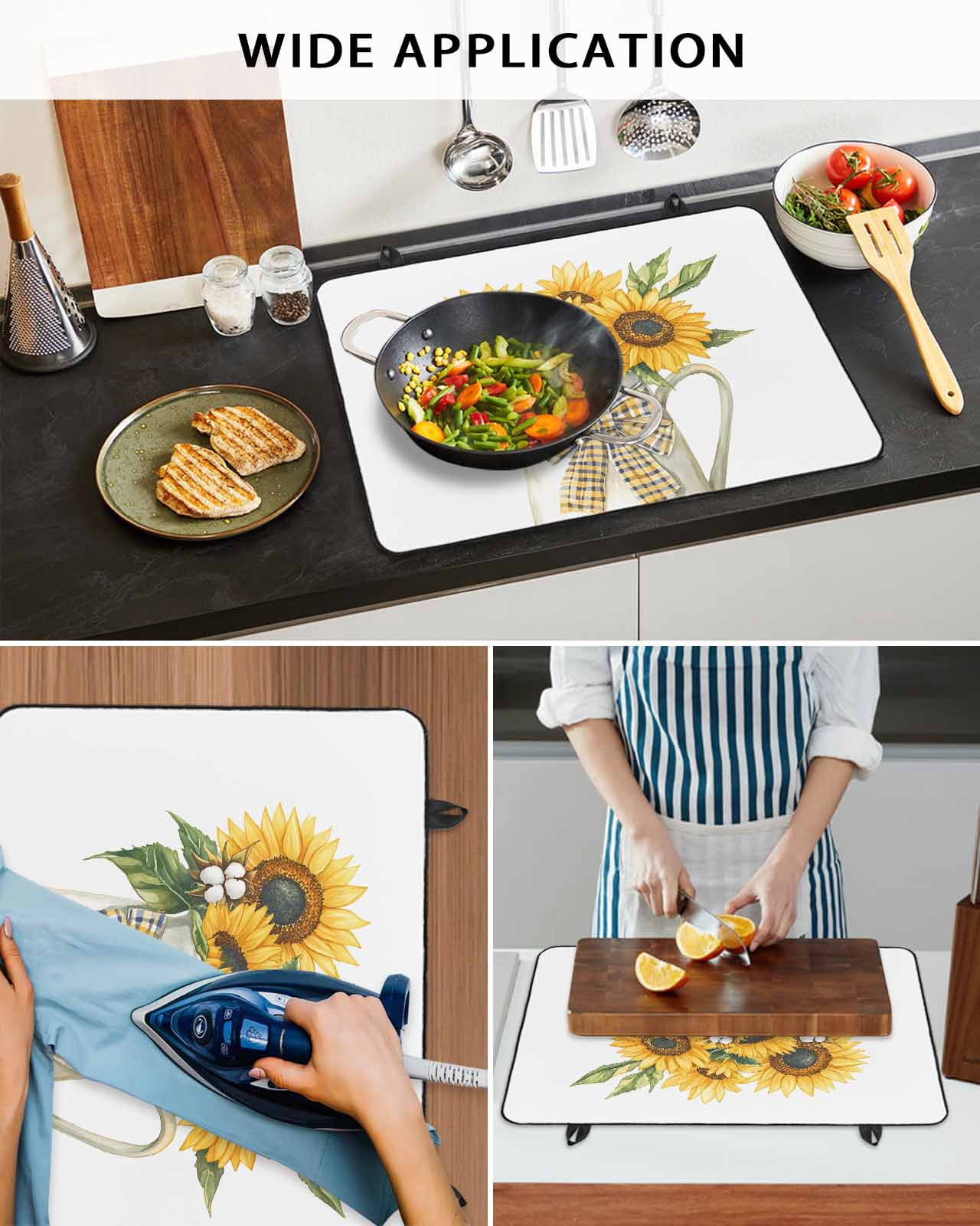 nqOlkjepod Large Induction Cooktop Protector Mat 31"x24", Summer Sunflowers Stove Top Covers for Electric Stove, Spring Botanical Flowers Floral Bow Stove Burner Cover Mats, Glass Top Stove Cover