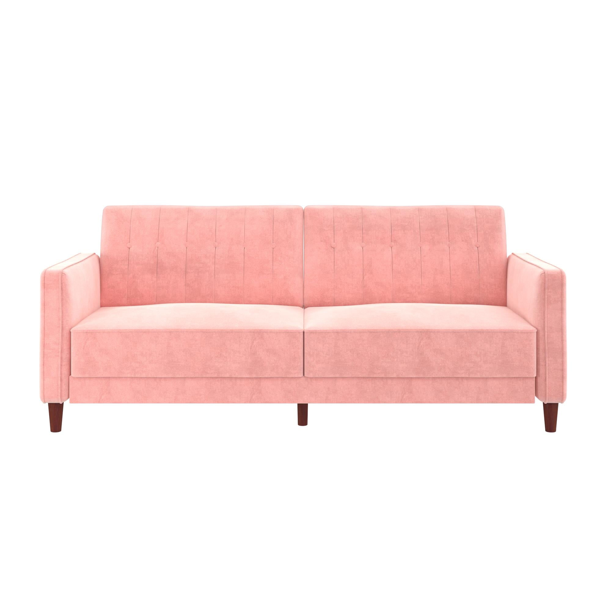 DHP Pin Tufted Transitional Futon, Pink Velvet