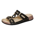 thumbnail image 6 of Slide Sandals Women Comfy Cork Footbed Orthopedic Slippers Fashion Cutout Splice Leather Slip on Flat Beach Shoes Black Size 9.5, 6 of 7
