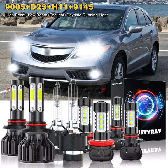 For Acura RDX 2008-2015 8Pcs Front LED HID Headlight High Low Beam   DRL   Fog Light Bulbs Kit 6000K White