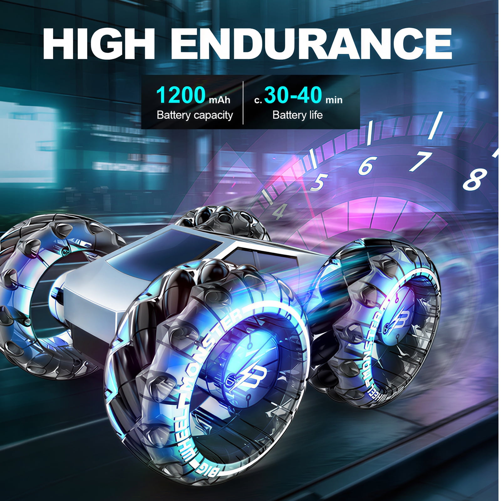 Vecukty RC Car Truck, 1:10 Giant Wheel Sense of Technology Car Off Road, High-Speed Climbing and Colorful Gradient Lights with Music, Christmas Birthday Gift for Kids