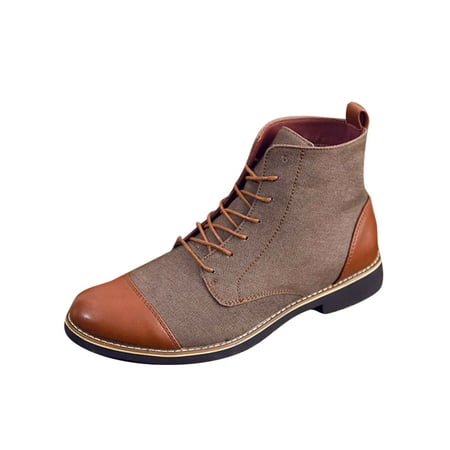 

Daeful Mens Comfortable Block Ankle Boot Outdoor Slip Resistant Winter Shoes Walking Patchwork Low-Heel Booties Brown 6