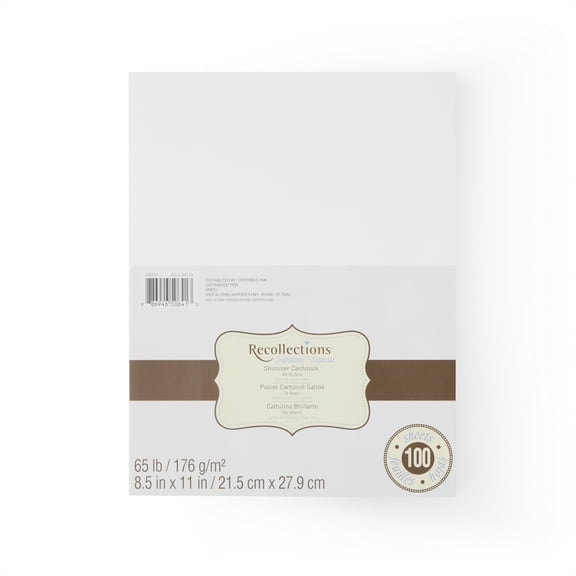 100 Sheets White Gold Shimmer 8.5” x 11” Cardstock Paper by Recollections - Acid and Lignin Free Paper for Scrapbooks - Arts & Crafts - 1 Pack