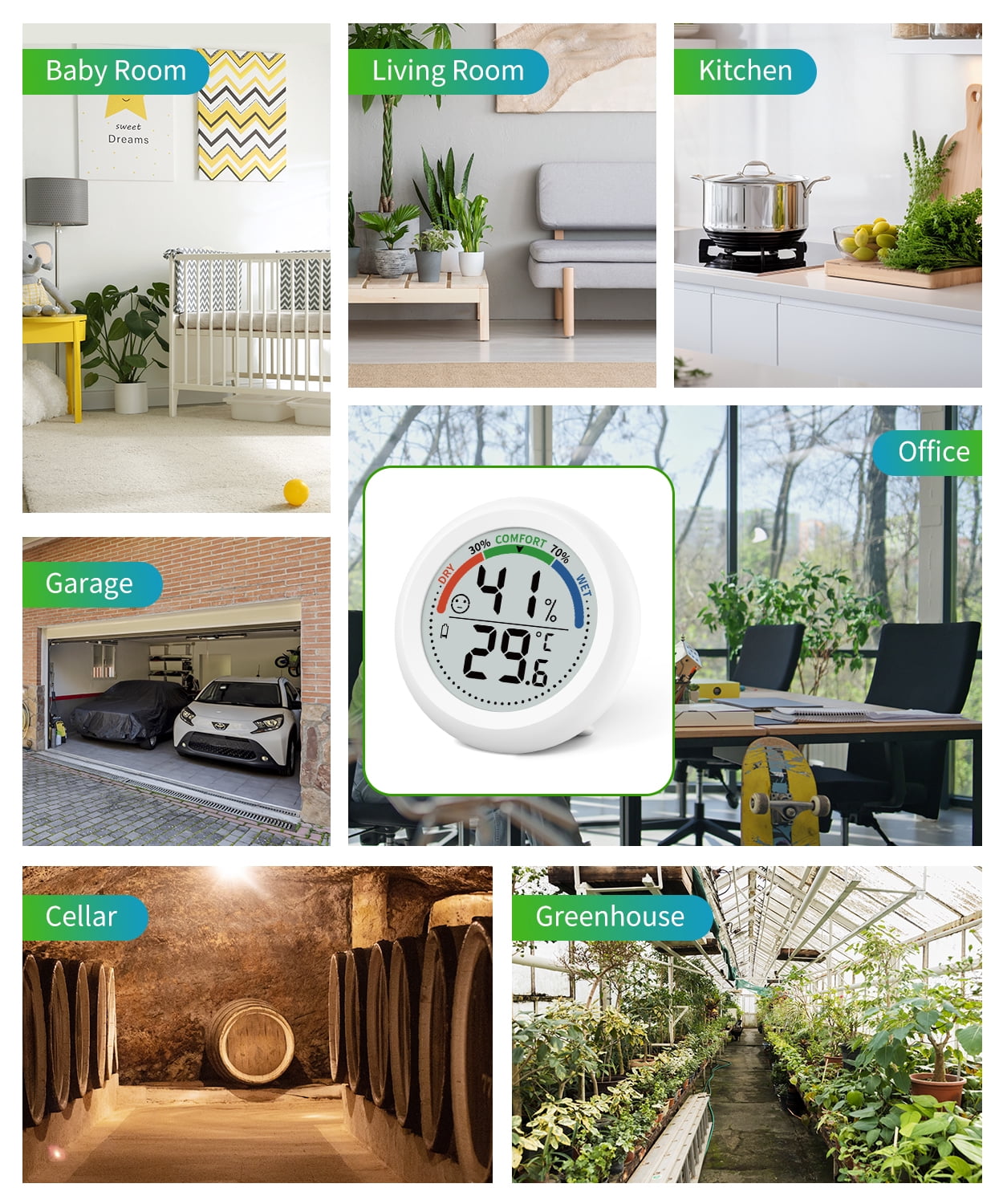 VOCOO Round Digital Thermometer and Hygrometer | Temperature Humidity Gauge with Comfort Level Indicator | Easy-Read LCD Screen for Home, Greenhouse, Office