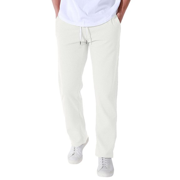 JTieacloth Mens Cargo Sweatpant Men's Casual Pants Comfortable Streetwear Solid Color Loose Fit Drawstring Waist Trousers For Everyday Wear Beige