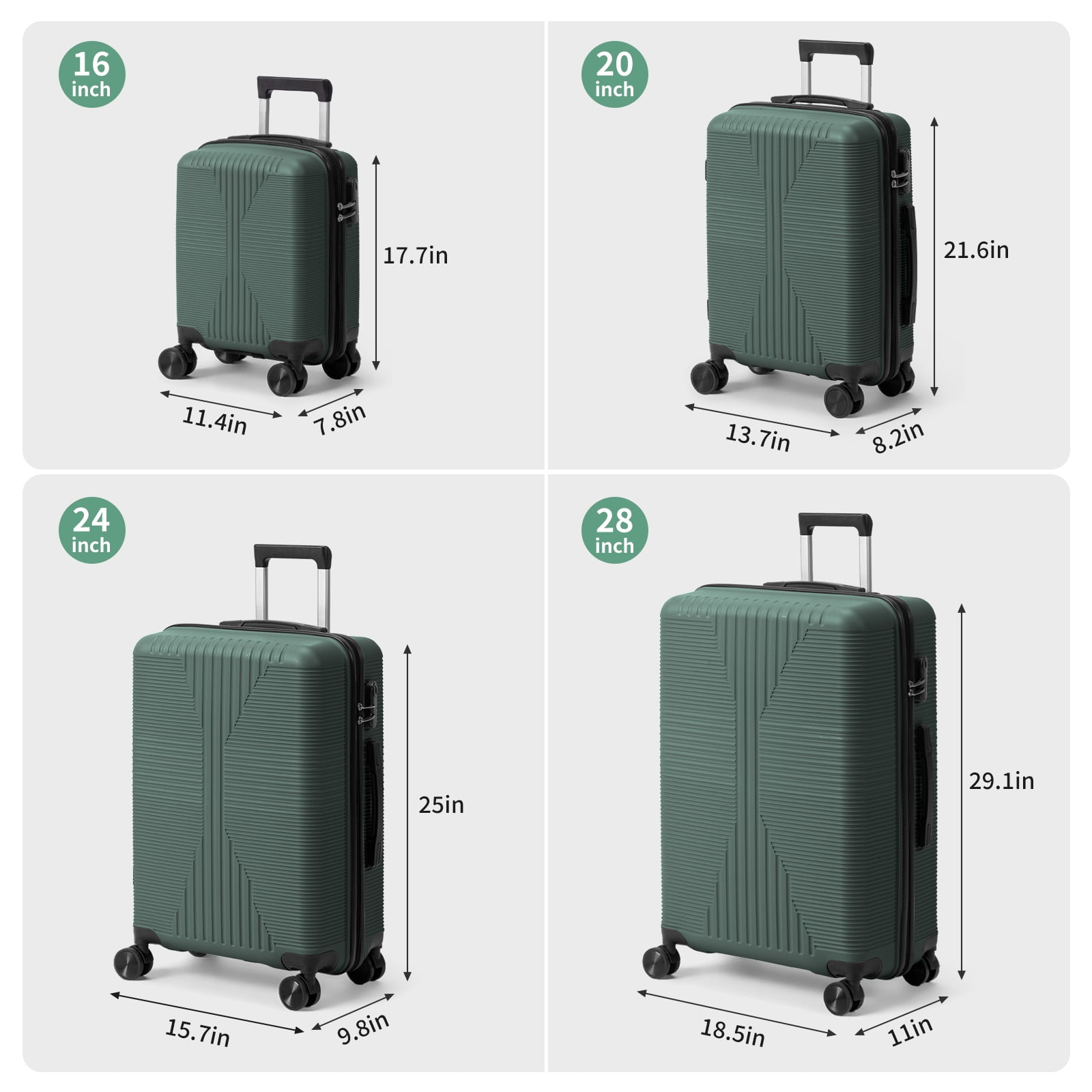 Ktaxon 4-Piece Luggage Set Hardshell Lightweight ABS Carry On Suitcase 360° Spinner Wheels Green