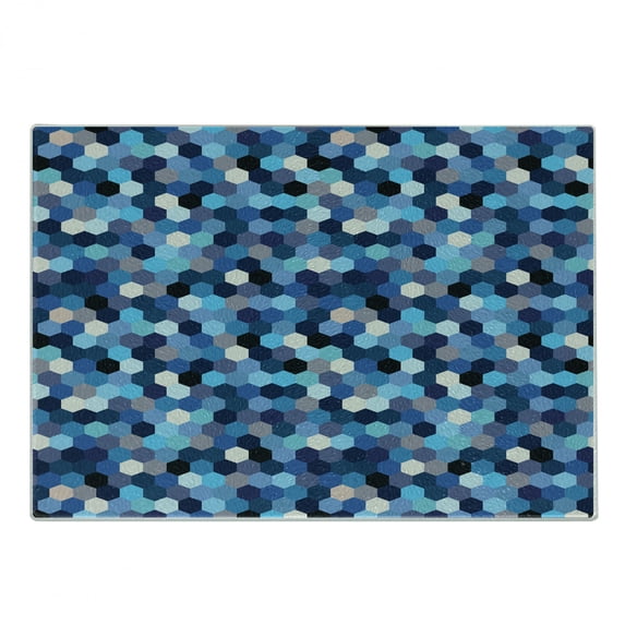 Abstract Cutting Board, Beecomb Like Rectangular Blurry Geometrical Image in Blue Tones and White Art, Decorative Tempered Glass Cutting and Serving Board, Small Size, Multicolor, by Ambesonne
