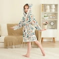 thumbnail image 2 of FORMRS Niños Bathrobe Unisex Hooded Robe Soft Plush Pajamas Sleepwear, Size 7-9T, Beige Whimsical Leaves, 2 of 7