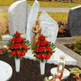 thumbnail image 5 of Artificial Cemetery Flowers for Grave, Set of Artificial Memorial Peony Flowers with Vase for Graveyard Cemetery Gravestone Decoration (Red), 5 of 5