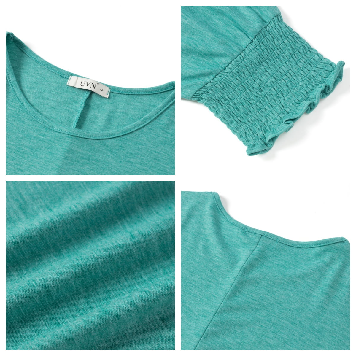 UVN Crewneck Blouse for Women Summer 3/4 Sleeve T-Shirts Casual Tees Ladies Loose Tops