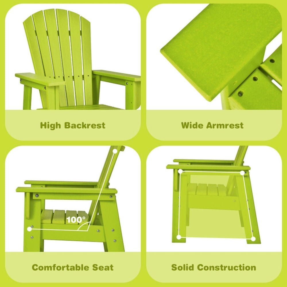 Resenkos Patio Kids' Adirondack Chair with Ergonomic Backrest-Green, Kids Chairs for Kids