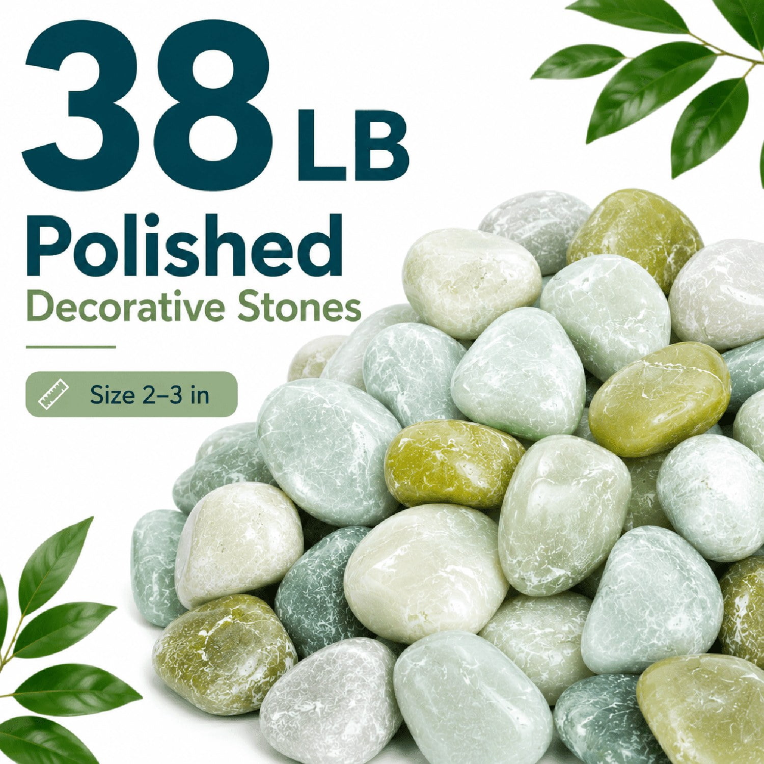 38lbs Cyan River Rocks, 2-3 inch Polished Pebbles for Plants, Vase Filler, Aquarium, Landscaping, Indoor Outdoor Decor