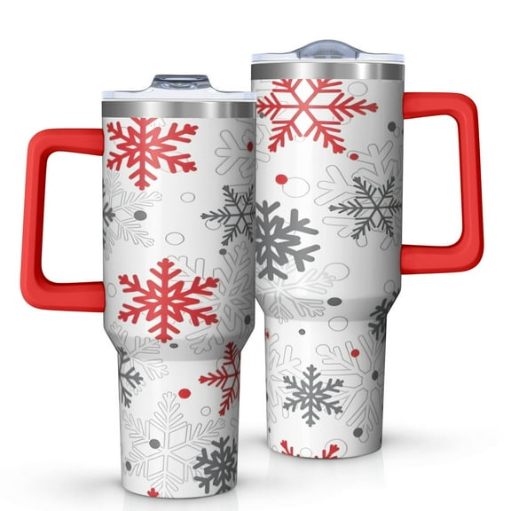 White Christmas Snowflake Pattern Tumbler with Handle and Lid,40oz Double Wall Vacuum Insulated Tumbler,Cups Gift for Women and Men