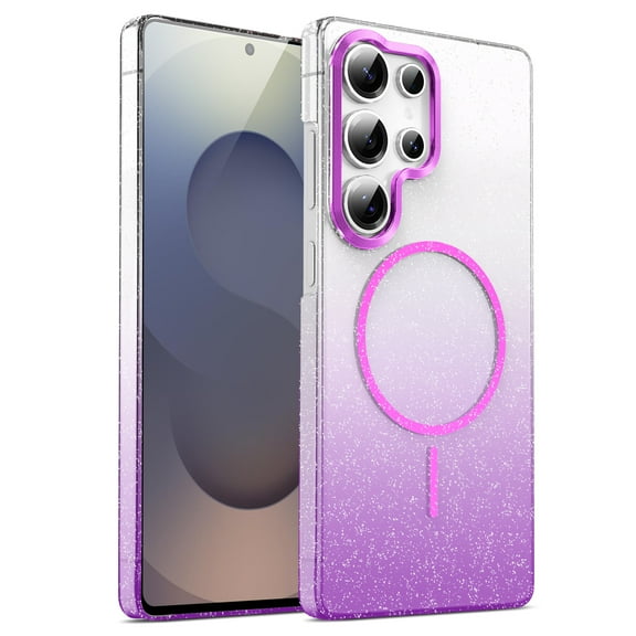 For Samsung Galaxy S25 Ultra Magnetic Glitter Phone Case,Gradient Sparkle Luxury Glitter Transparent Design,Compatible with Mag-Safe,Anti-Scratch Dust-Proof Shockproof Thin Fit Phone Case,Purple
