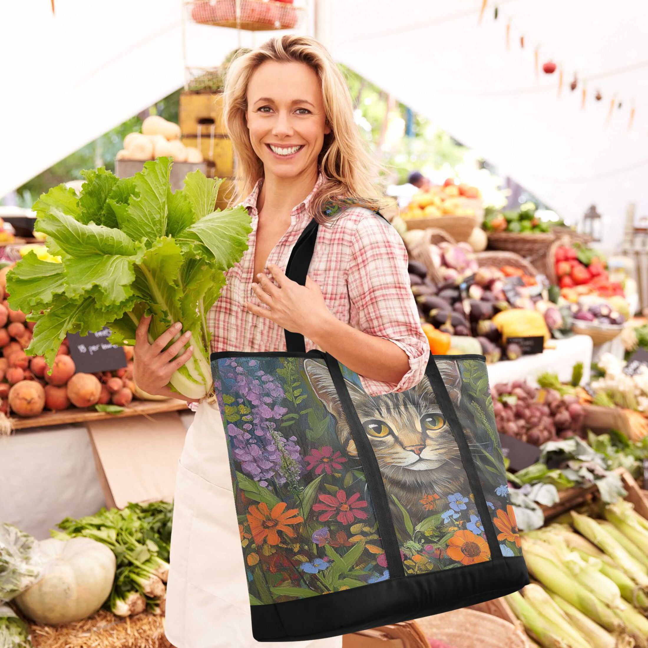 Large Hand-held Ice Pack Picnic Bag Insulation and Refrigeration Suitable for Shopping Picnics and Camping Garden Cute Cat