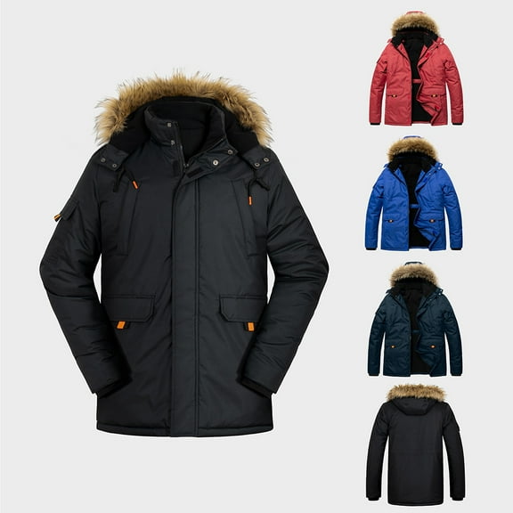 Jackets for Men,Mens Winter Coats Cotton Padded Clothes Medium Long Loose Hooded Winter Coat Cotton Padded Clothes Warm Ski Windbreaker Outerwear