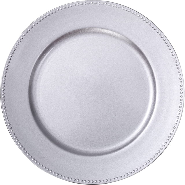 Juego de 6 platos de carga plateados, redondos de 13 pulgadas con abalorio, para boda y decoración de mesa