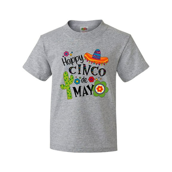 Inktastic Happy Cinco de Mayo- Sombrero, Cactus, Flowers Youth T-Shirt