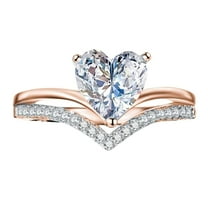 CILENON Love Shaped Big Rhinestone Ring Diamond Love Ring Elegant Geometry Rhinestone Ring Full Diamond Rings For Women Size 5 11 (Rose Gold,10)