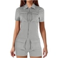 thumbnail image 1 of LOVZFMLL Women's Zip Pockets Color Work Lapel Jumpsuit Shorts Tight Jumpsuit Gray XL, 1 of 4