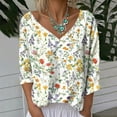 thumbnail image 2 of Taqqpue Cotton Linen Long Sleeve Shirts for Women Casual Floral Printed Lightweight V Neck T Shirts Beach Plus Size Pullover Blouse Tops, 2 of 6