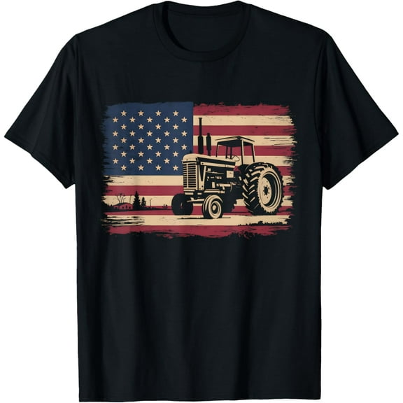 Farm Tractor Proud Farmer Patriotic American Flag Tractor T-Shirt