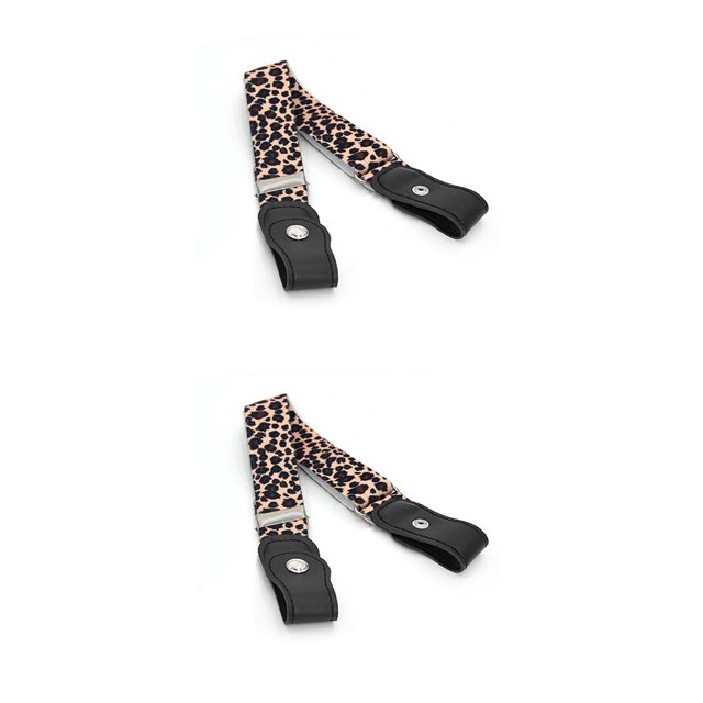 Jumpingount Cinturones Sin hebilla Estiramiento elástico ajustable Combina fácilmente Suministros de armario Correas de cincha para niños Niñas Estampado estampado de leopardo 2piezas Jumpingount CBP200522