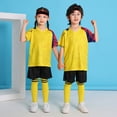 thumbnail image 3 of NINGMENG Ensemble de Vêtements pour Filles Tout-Petits Été Imprimé Color Block Col Rond Manches Courtes T-Shirt Shorts en Maille Deux Pièces Sports Vacances, Jaune, 4-5 Ans, 3 of 6