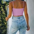 thumbnail image 4 of yunLCZ Basic T Shirts Women's Sexy Adjustable Spaghetti Strap Double Lined Camisole Tank Yoga Basic Crop Tops Women's Short Sleeve Shirts Purple S, 4 of 4