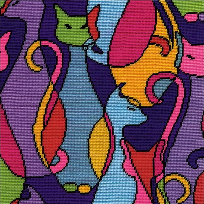 Tobin DW2614 12 x 12 in. Colorful Cat Needlepoint Kit - Stitched in