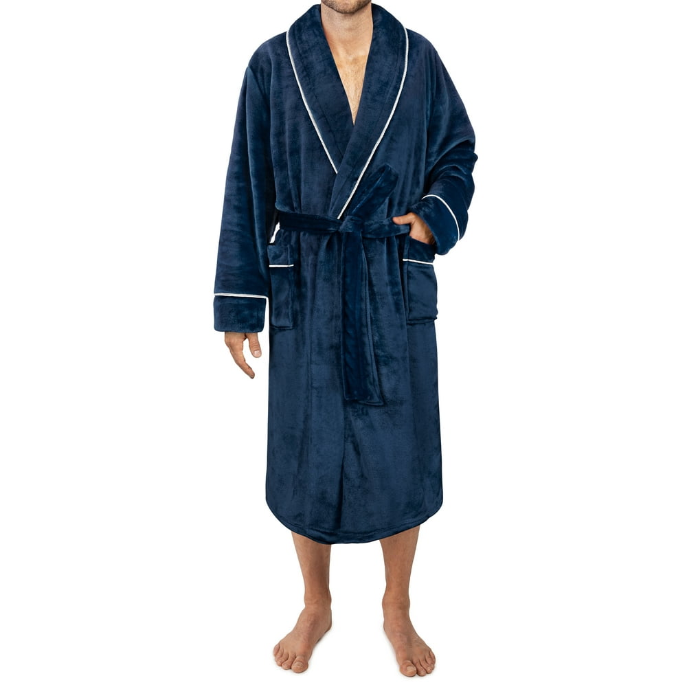 Pavilia PAVILIA Mens Soft Robe, Navy Blue Warm Fleece Robes for Men